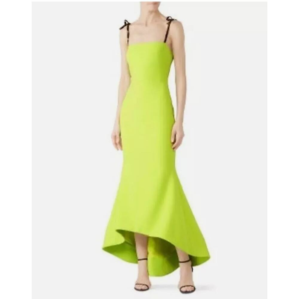 CHRISTIAN SIRIANO Neon Lime Green Peplum Hem Long Maxi Dress Sleeveless Size 8